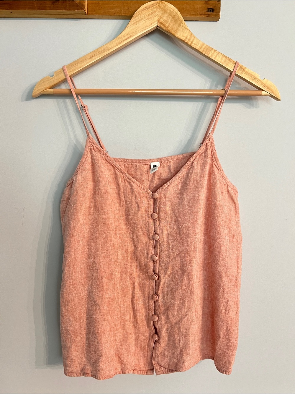 Linen Blend Button Front Cami Tank Top Light Pink Small